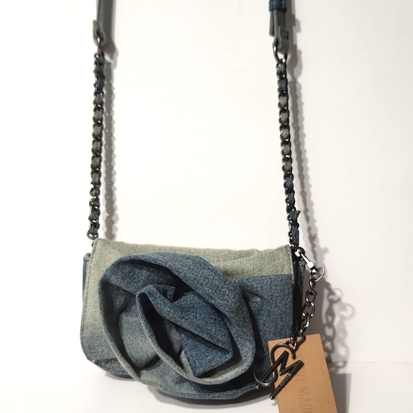 Steve Madden Washed Denim Rose Floral Crossbody Purse - Picture 2 of 14
